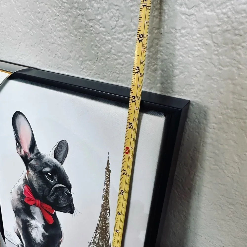 Frenchie Dog Eiffel Tower Hand Embellished Parisian Canvas Wall Art Decor